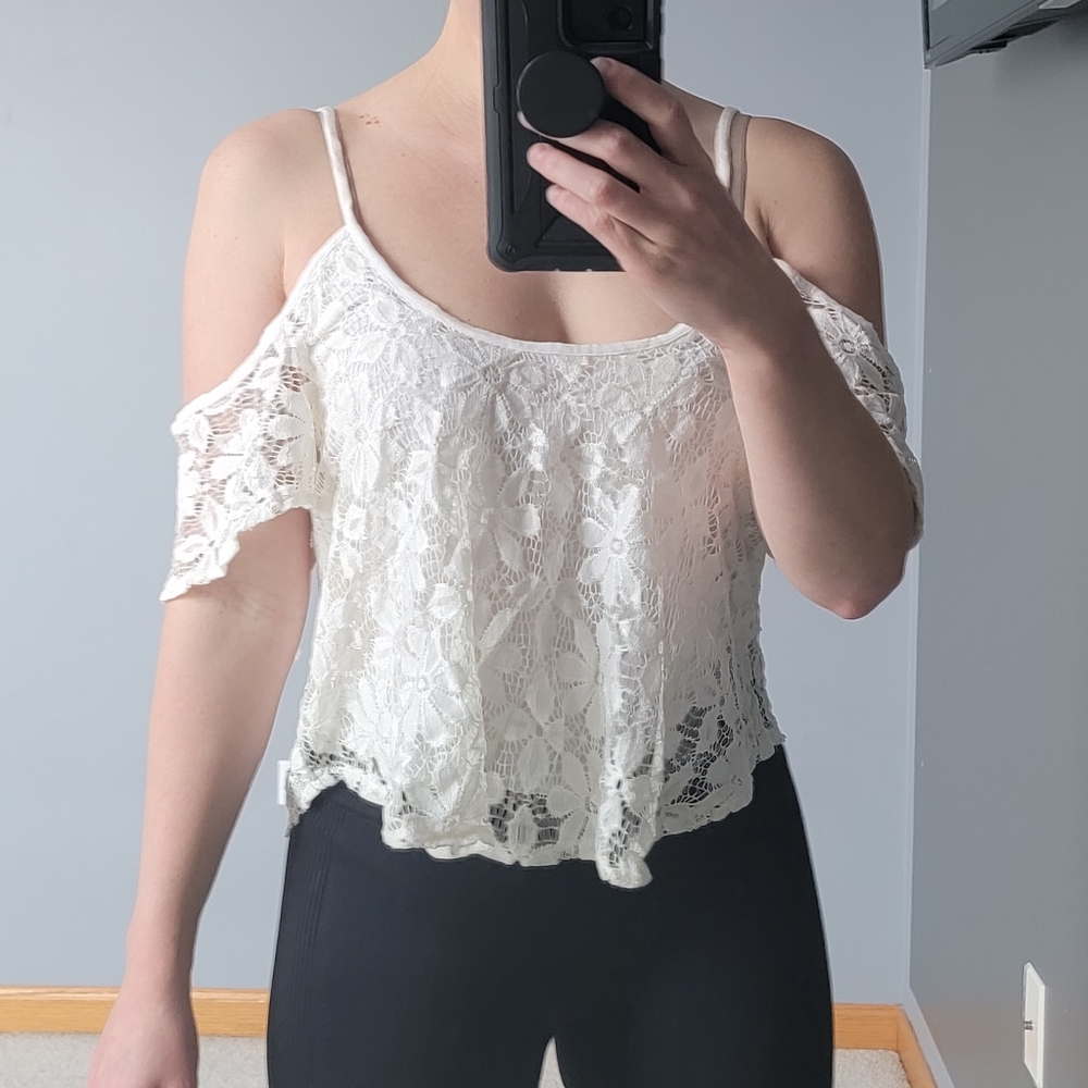 Abercrombie Y2K White Flower Lace Top